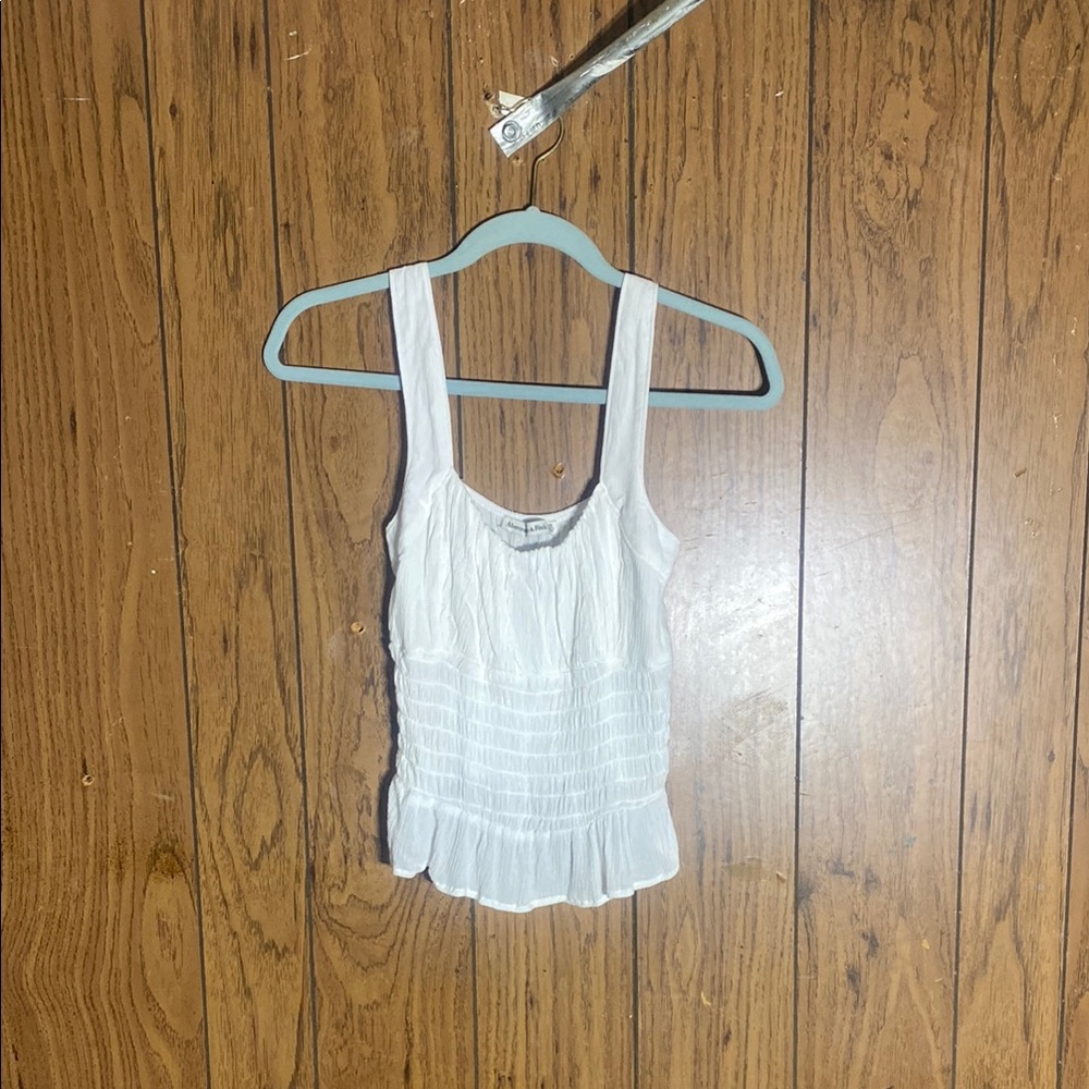 Abercrombie & Fitch White Pleated Peplum Tank